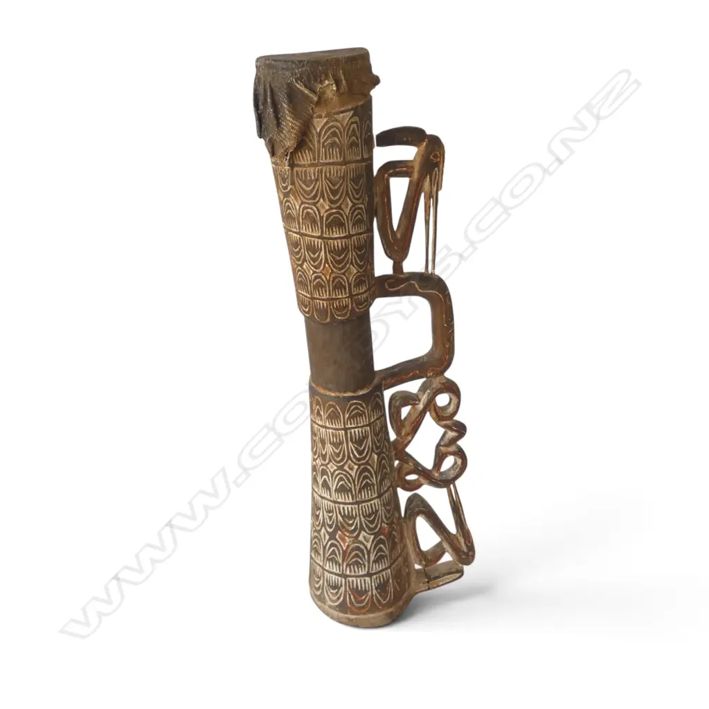 CARVED KUNDU DRUM, PAPUA NEW GUINEA H.710mm Image 1++