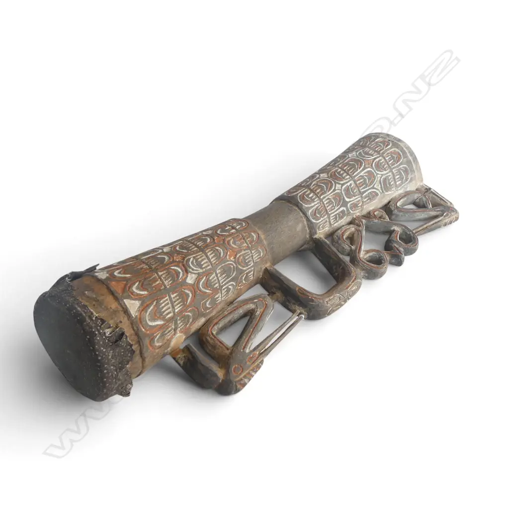 CARVED KUNDU DRUM, PAPUA NEW GUINEA H.710mm Image 1++