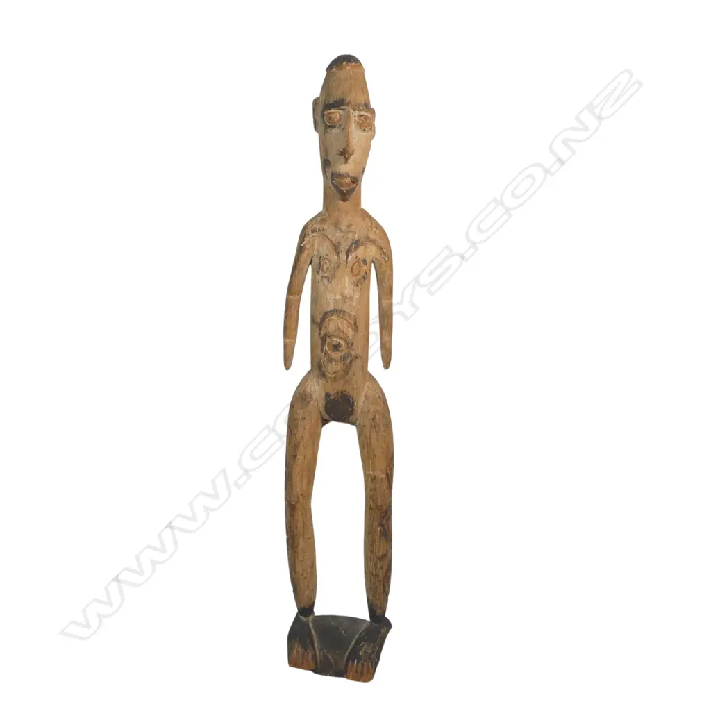 PNG carved wooden standing figure, ochre & black stain, H.760mm Image 1++