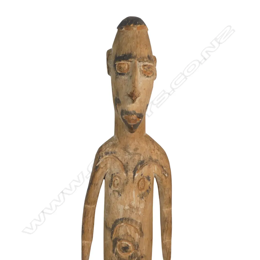 PNG carved wooden standing figure, ochre & black stain, H.760mm Image 1++