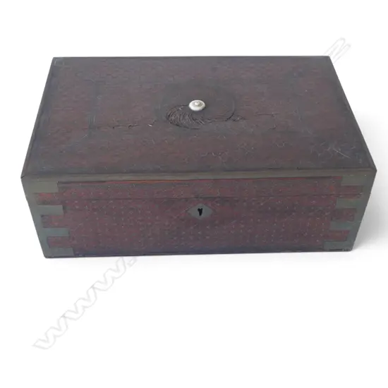 ANGLO INDIAN BRASS INLAID MAHOGANY BOX L330 H120MM