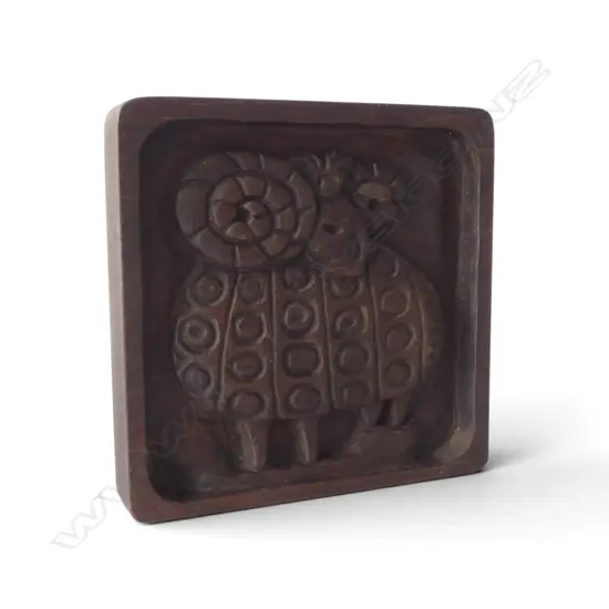 EVELYN ACKERMAN (USA) 1960s CARVED WOODEN RAM PANEL 240x240mm