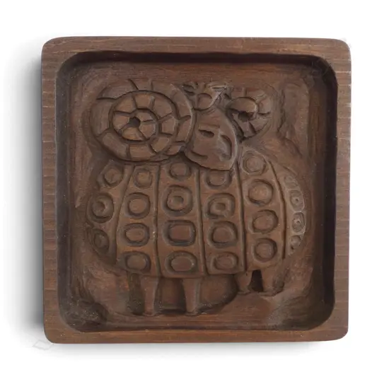 EVELYN ACKERMAN (USA) 1960s CARVED WOODEN RAM PANEL 240x240mm