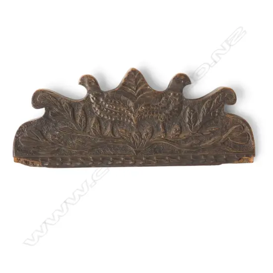 ANTIQUED CARVED OAK PEDIMENT L.380mm