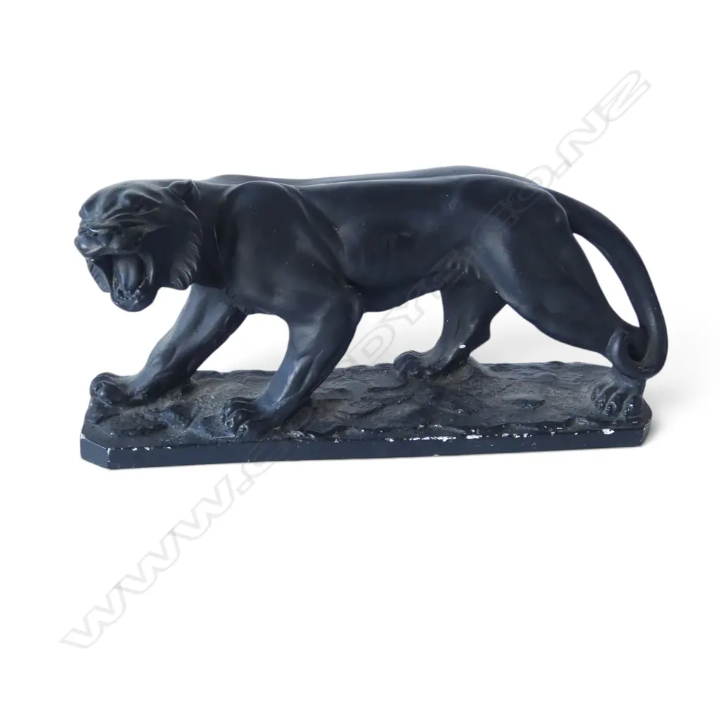 PLASTER BLACK FRENCH DESIGNER TIGER ORNAMENT L.290mm + ELEPHANT Image 1++