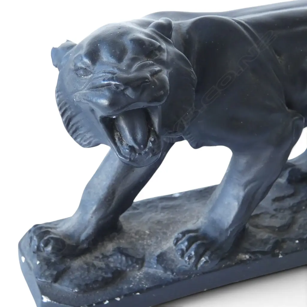 PLASTER BLACK FRENCH DESIGNER TIGER ORNAMENT L.290mm + ELEPHANT Image 1++
