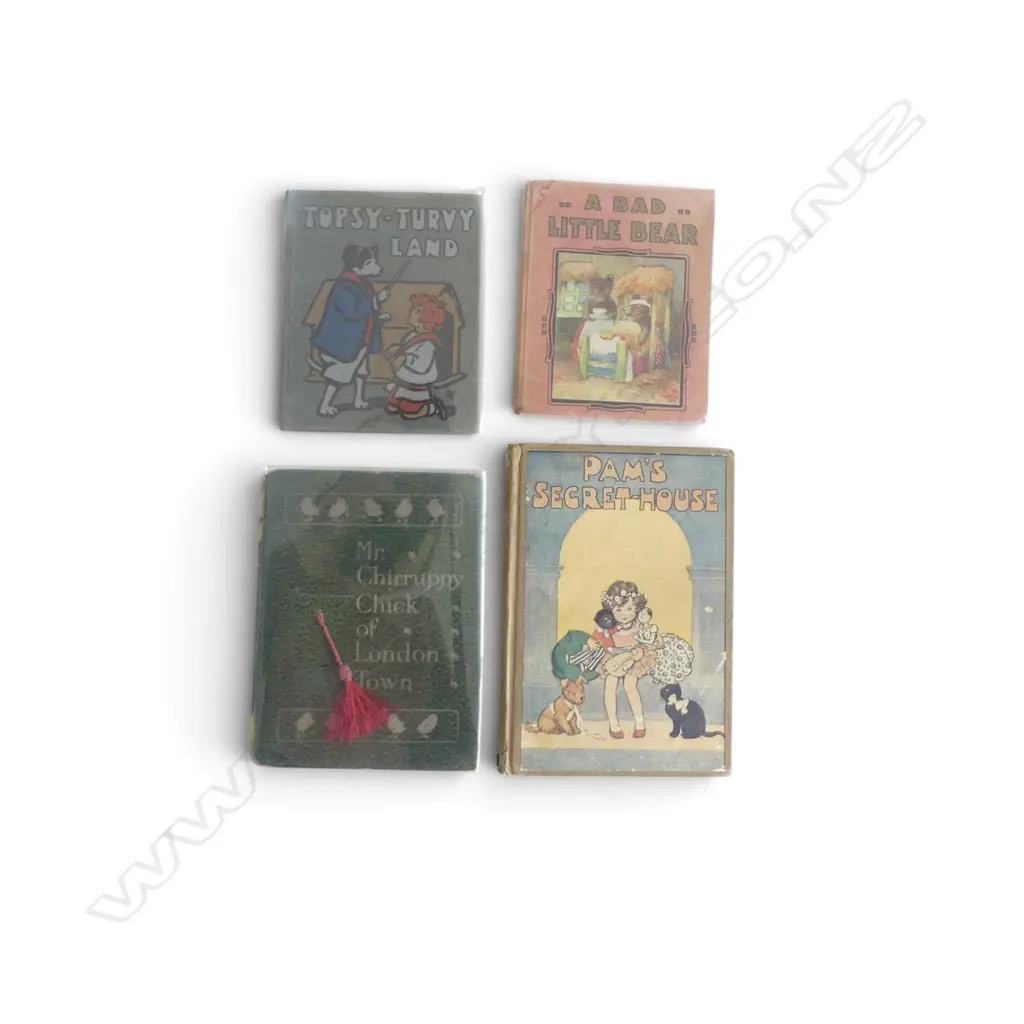 4 SMALL ANTIQUE CHILDREN'S BOOKS: 'TOPSY-TURVY LAND'+ A BAD LITTLE BEAR' ETC Image 1++