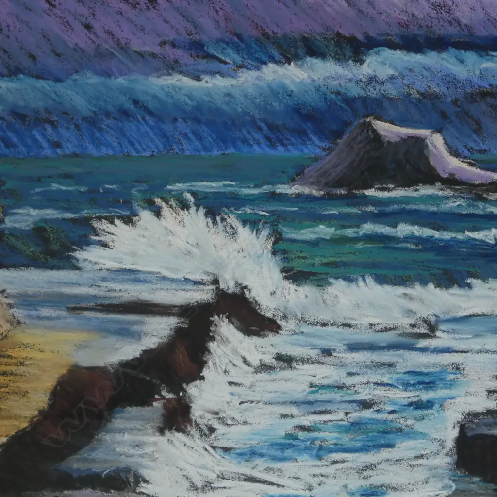 T W BRYAN, 'WILD DAY, MURIWAI BEACH' PASTEL 465x665mm Image 1++