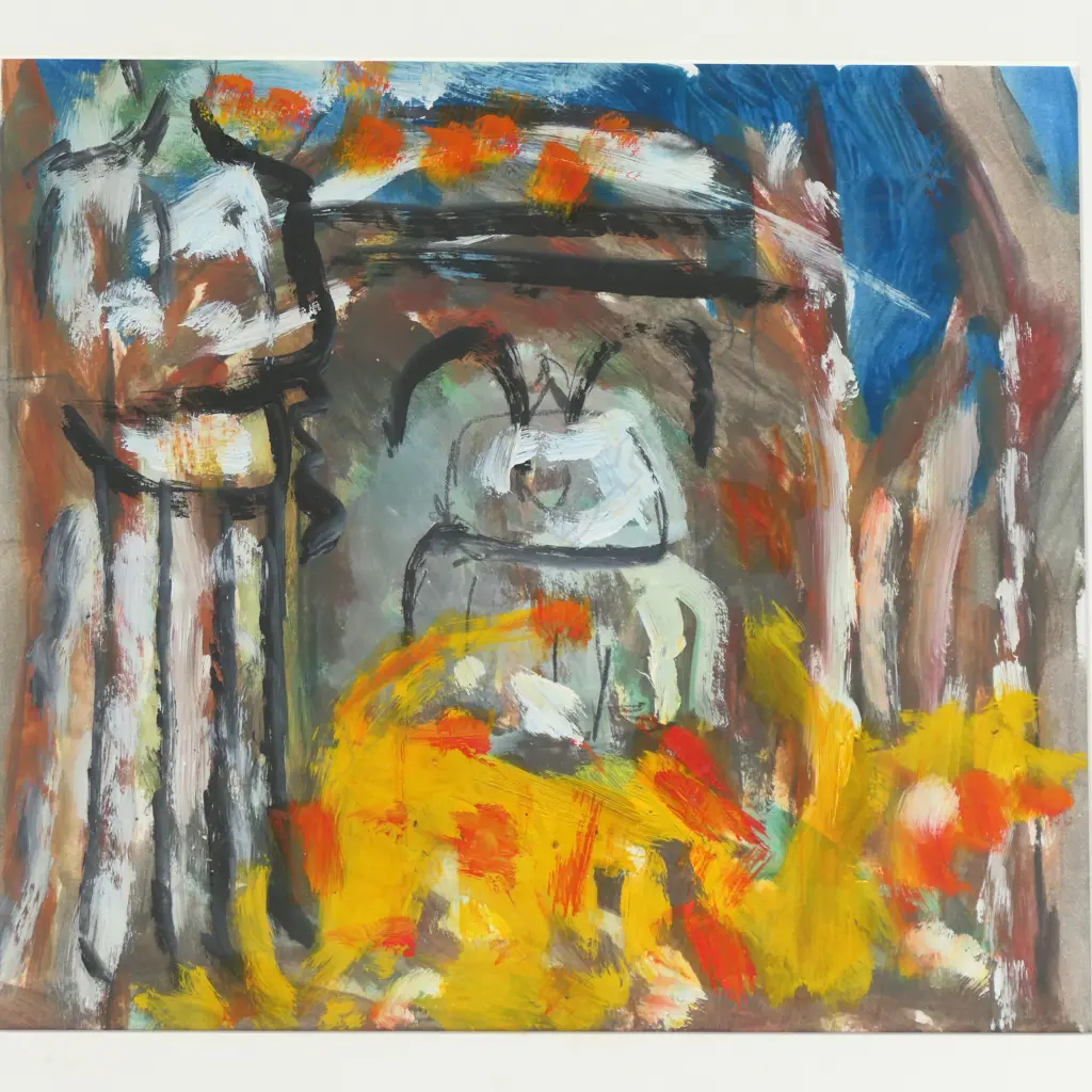 FRAMED EXPRESSIONIST STYLE COMPOSITION, WC & OIL ON PAPER, 320 X 300MM Image 1++