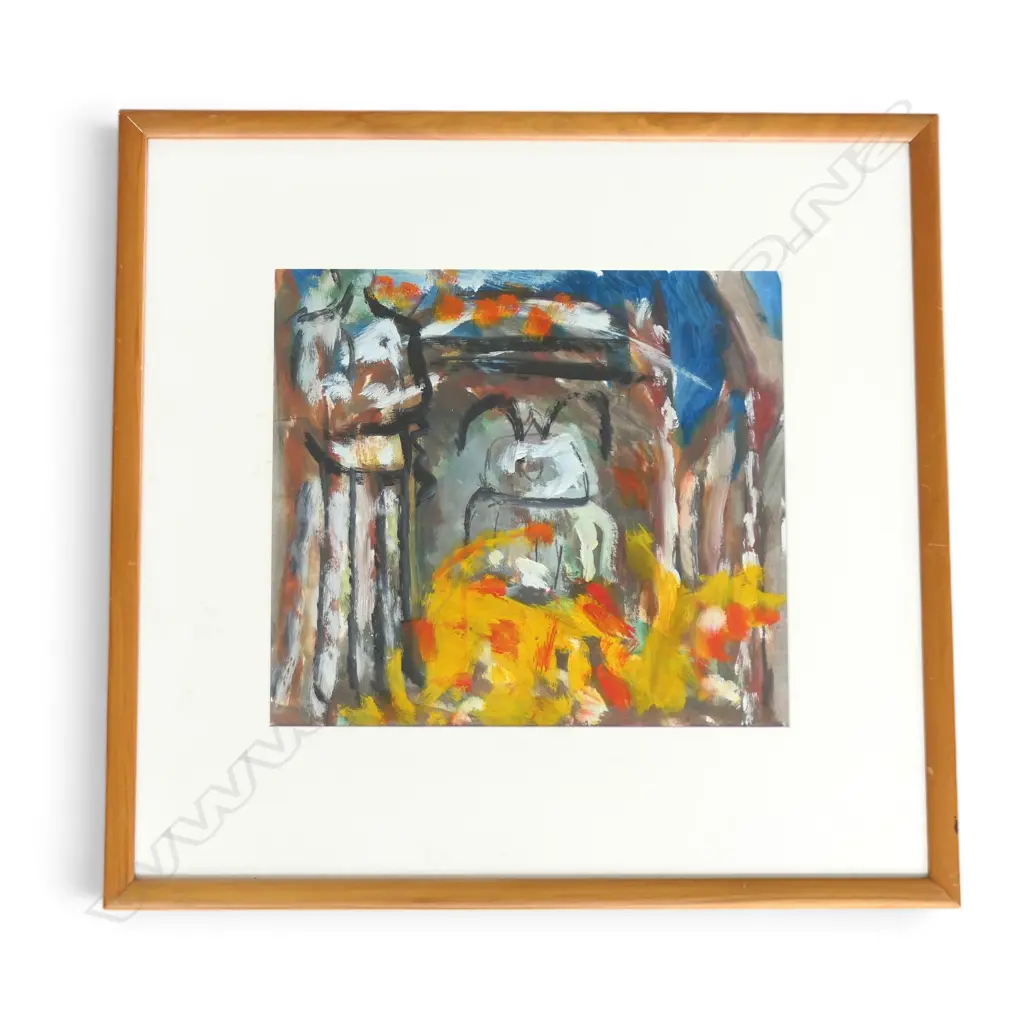 FRAMED EXPRESSIONIST STYLE COMPOSITION, WC & OIL ON PAPER, 320 X 300MM Image 1++