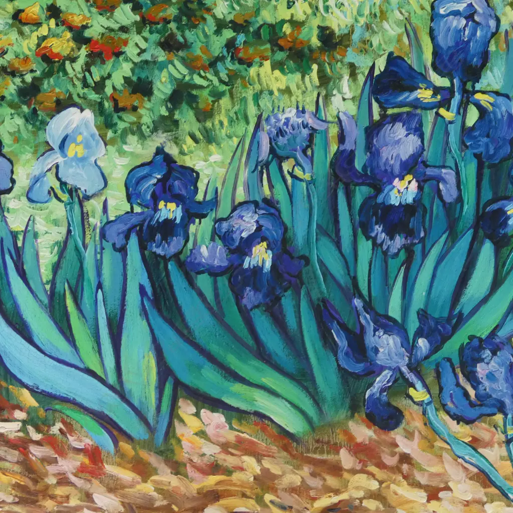 SIGNED ARTWORK, IRIS FLOWERS, ACRYLIC ON BOARD 590x890mm Image 1++