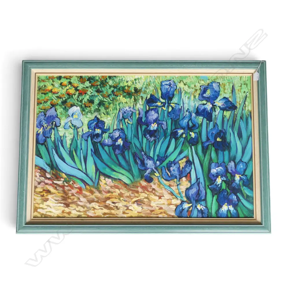 SIGNED ARTWORK, IRIS FLOWERS, ACRYLIC ON BOARD 590x890mm Image 1++