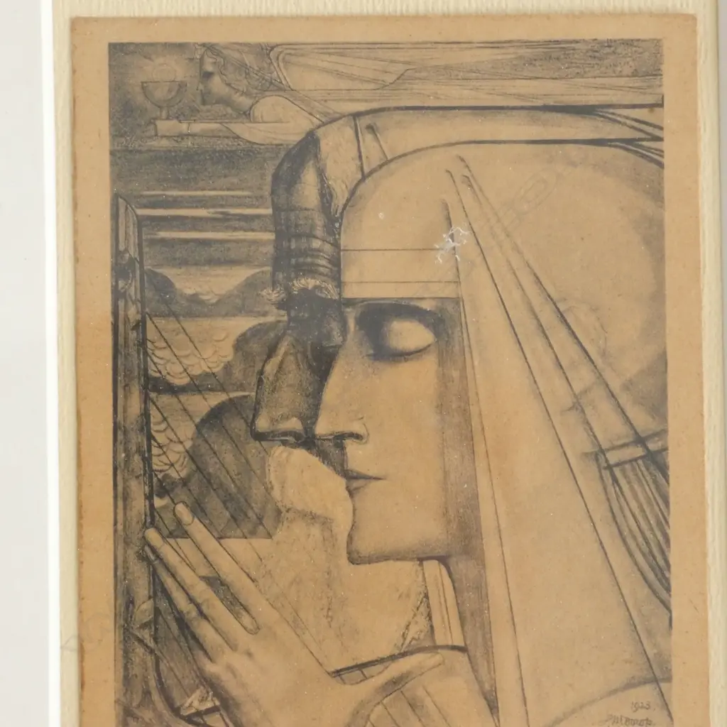 Jan Toroop 1923 Euventus / The Harp Player. Vintage print 105 x 90mm Image 1++
