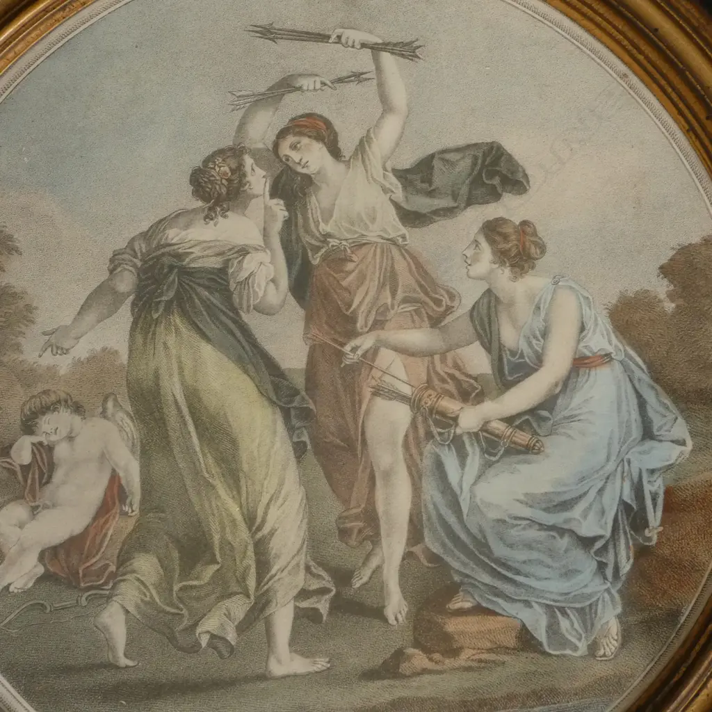 PR ANTIQUE HAND COLOURED ANGELICA KAUFFMAN ENGRAVINGS 290mm dia Image 1++