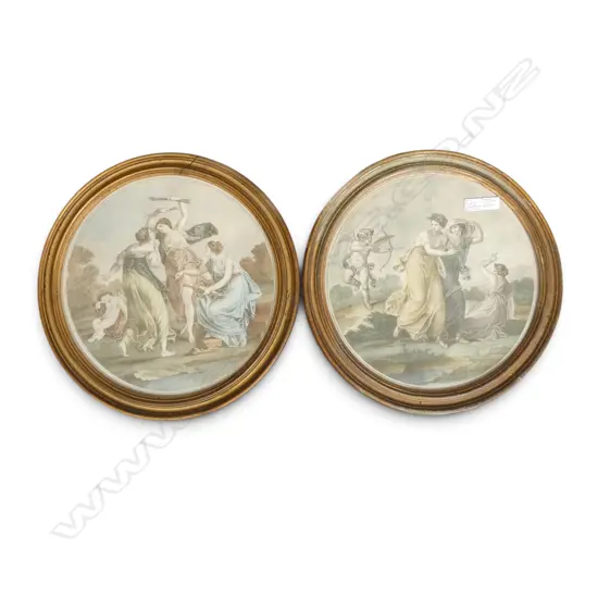 PR ANTIQUE HAND COLOURED ANGELICA KAUFFMAN ENGRAVINGS 290mm dia