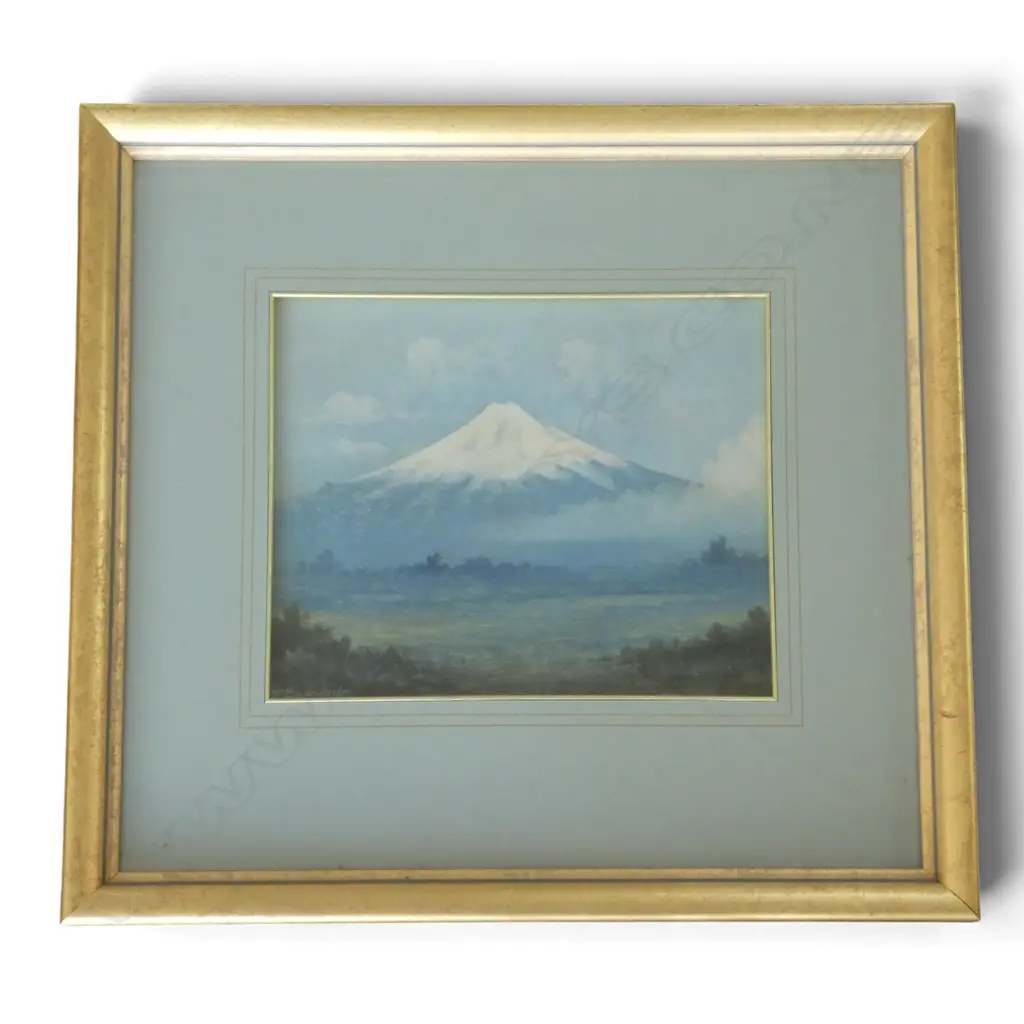 J MAYCLAIR, MT EGMONT, OIL ON CARD, TITLED LOWER LEFT, 220 X 265MM Image 1++