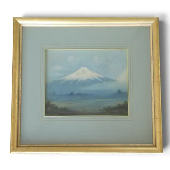 J MAYCLAIR, MT EGMONT, OIL ON CARD, TITLED LOWER LEFT, 220 X 265MM