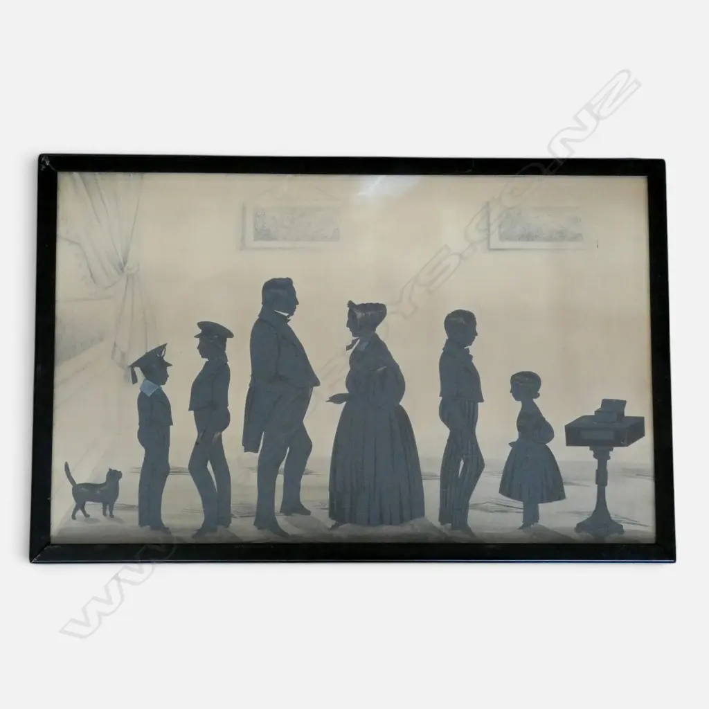 SILHOUETTE CUTOUT OF A VICTORIAN FAMILY old tear to top 350x560mm Image 1++