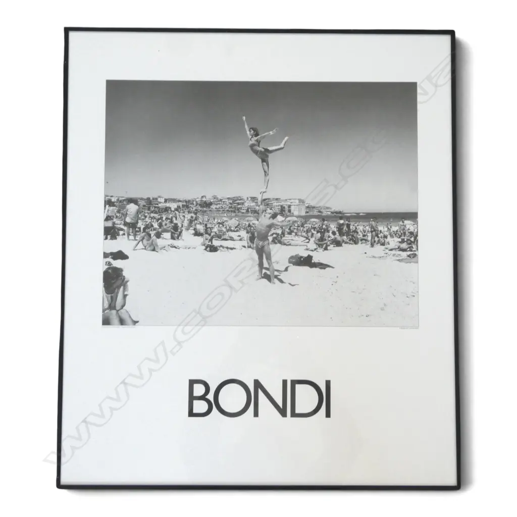 BLACK AND WHITE FRAMED POSTER PRINT 'BONDI', 700 X 600MM Image 1++