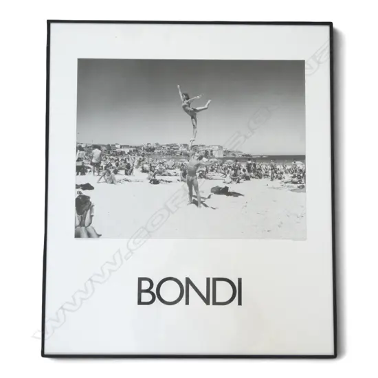 BLACK AND WHITE FRAMED POSTER PRINT 'BONDI', 700 X 600MM