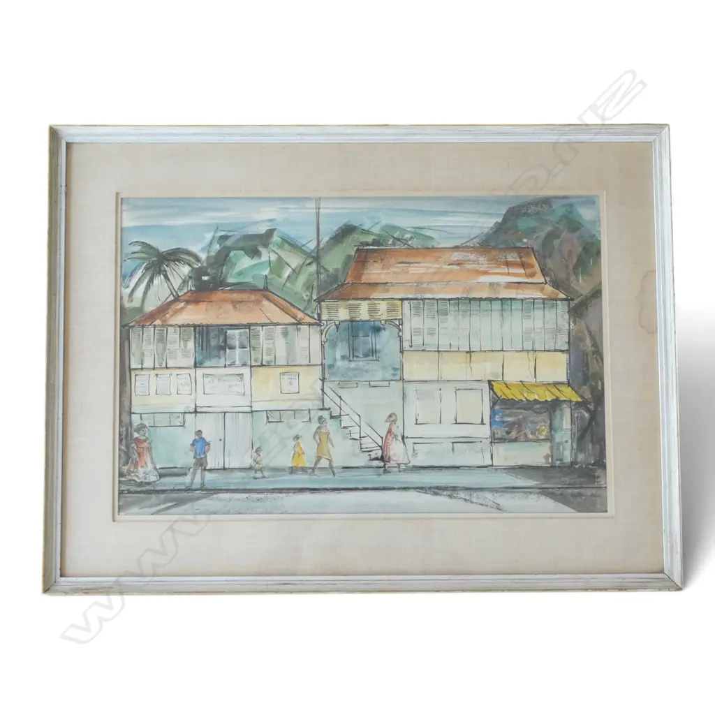 JACK CRIPPEN, 'NOUMEA - NEW CALEDONIA', INK & WATERCOLOUR, ARTIST DETAILS VERSO, 370 X 585MM Image 1++