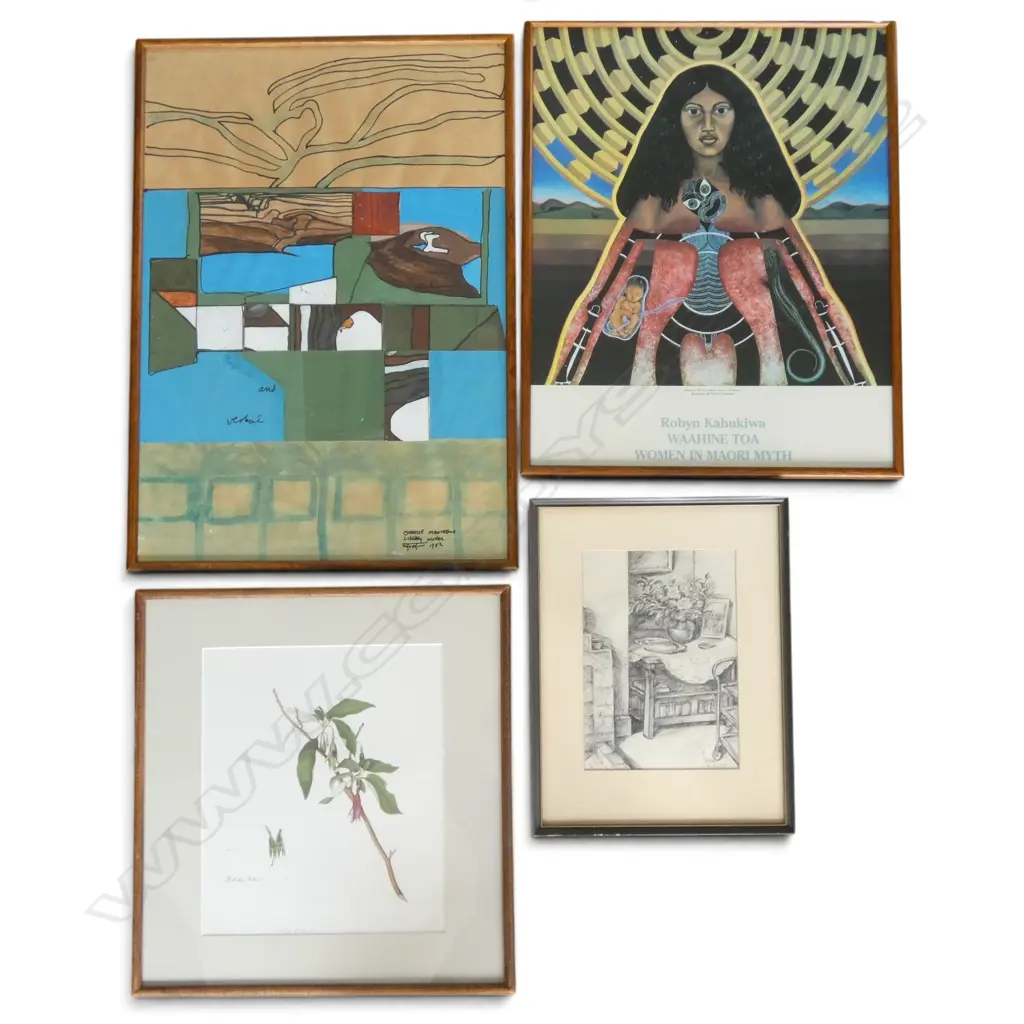 4 ARTWORKS INCL. ROBYN KAHUKIWI POSTER PRINT 'WAAHINE TOA WOMEN IN MAORI MYTH' 515x410mm Image 1++