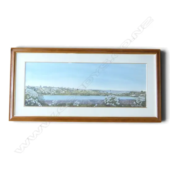 MIRYANA FRANKOVICH, PANORAMIC VIEW OF AUCKLAND, WATERCOLOUR, SIGNED, 340 X 950MM