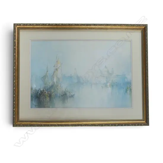 FRANK WASLEY, FISHING AND SAILING CRAFT VENICE, WATERCOLOUR, 355x530mm