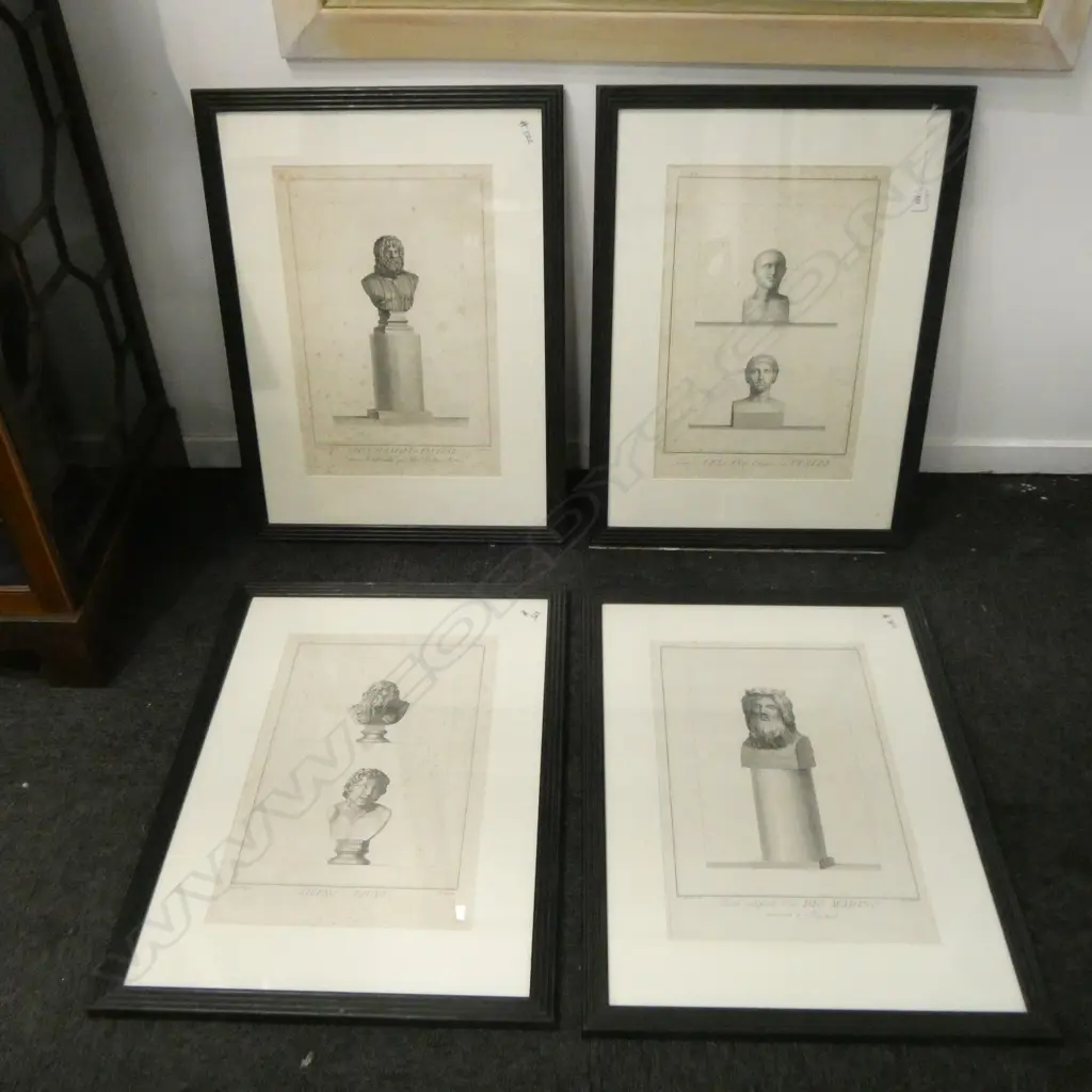 4 FRAMED ITALIAN BOOK PLATES? OF CLASSICAL BUSTS 500x330mm Image 1++