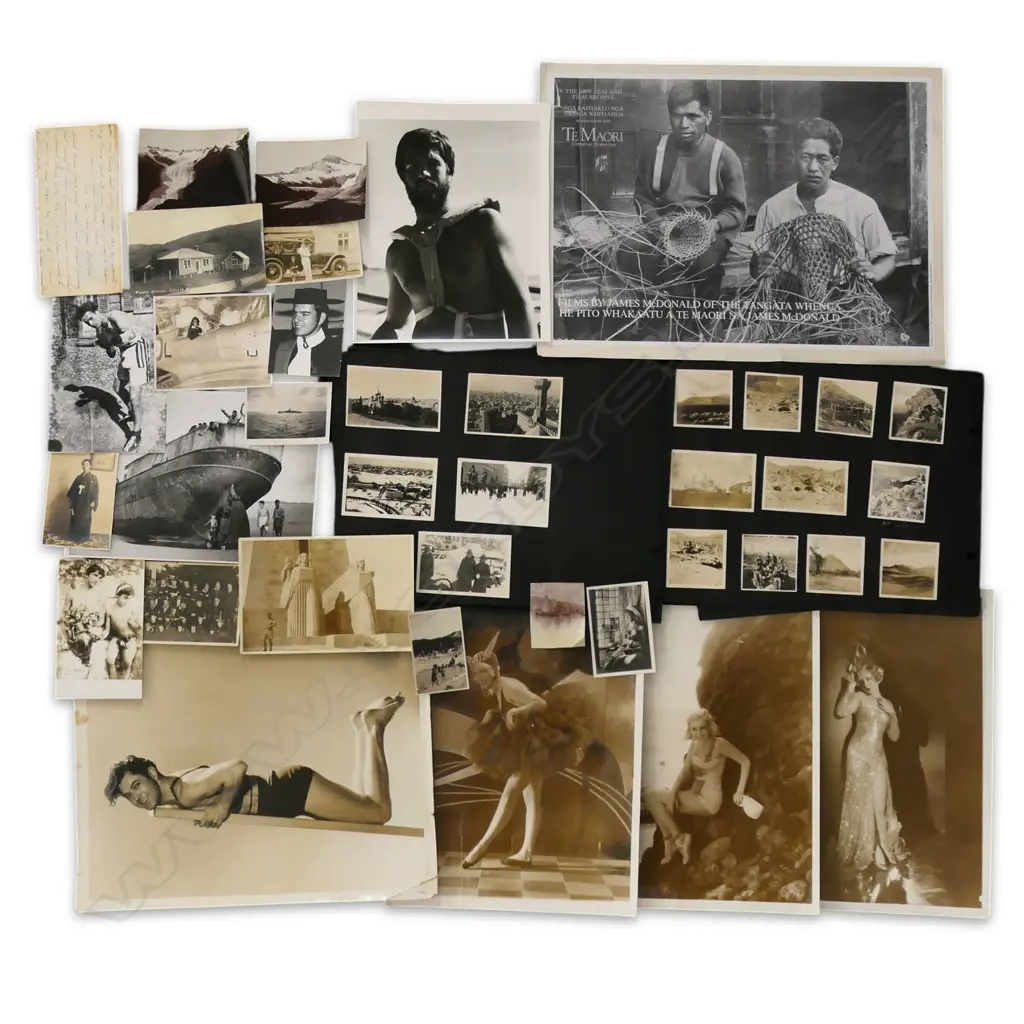 ASST VINTAGE PHOTO ALBUM & PHOTOS, EARLY NZ MOVIE POSTER, incl. sm image of Maori Children in hot pool Image 1++