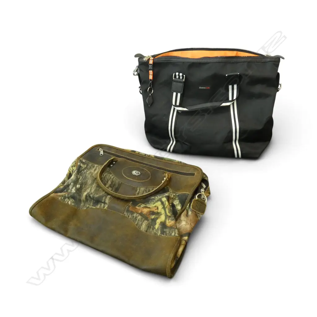 2 BAGS; LEATHER & CAMO / 'ZOOMLITE' W.460mm + 3 SCARVES Image 1++