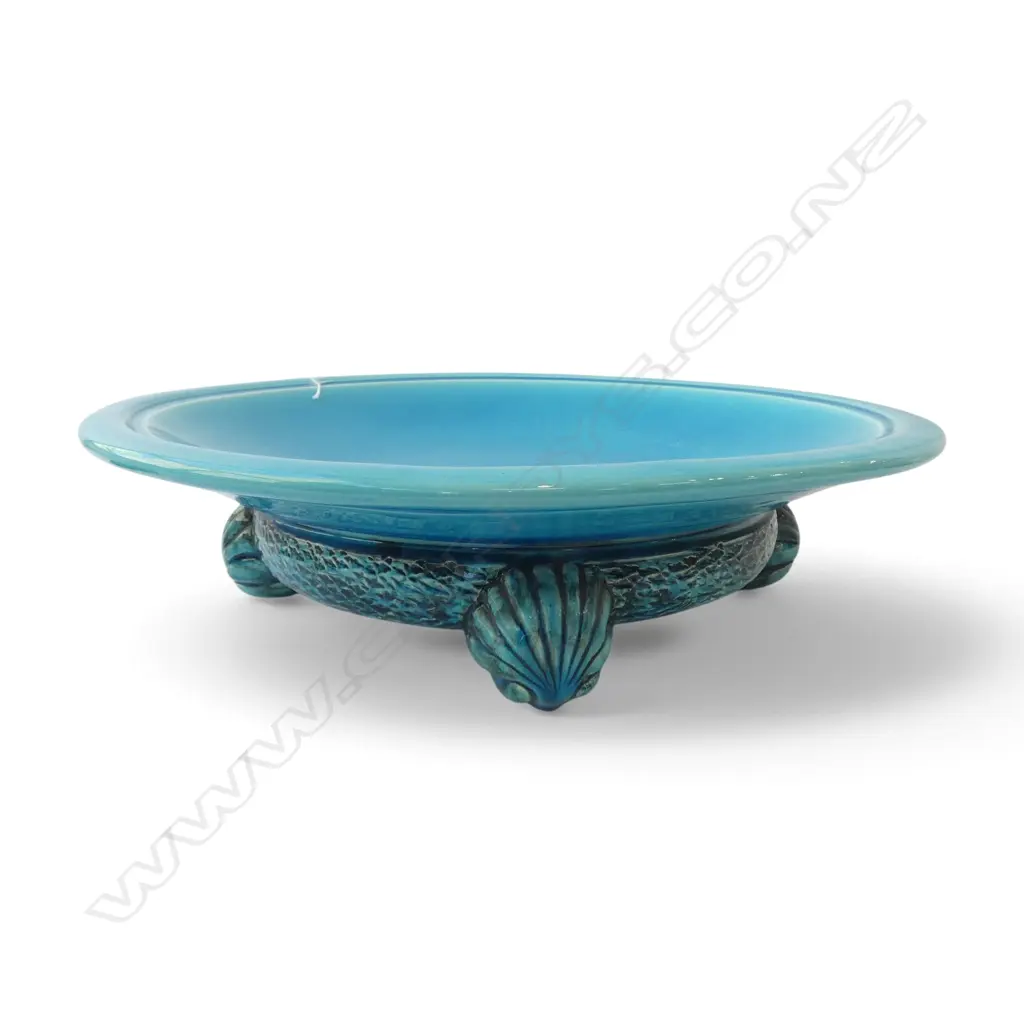 LG BLUE GLAZED STUDIO POTTERY DISH SIGNED TO BASE H. TAYLOR 505mm dia Image 1++