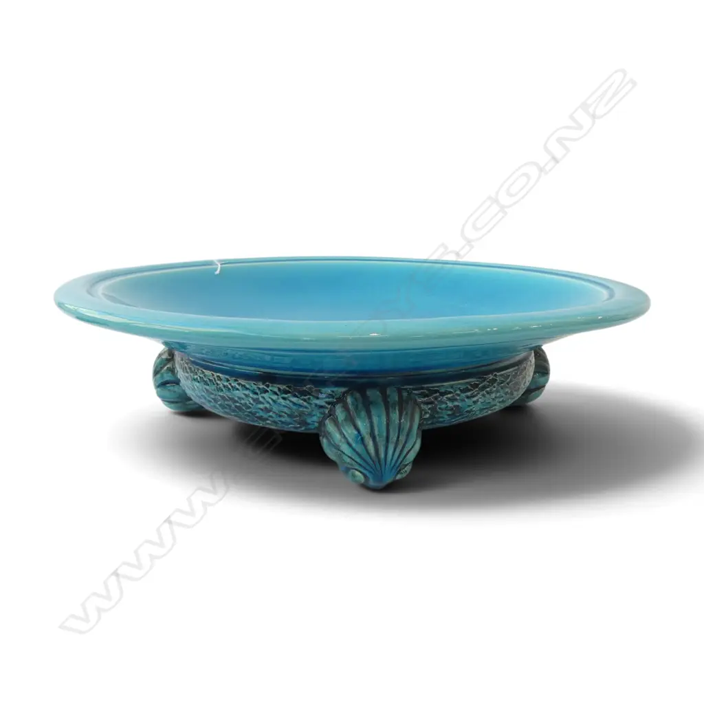 LG BLUE GLAZED STUDIO POTTERY DISH SIGNED TO BASE H. TAYLOR 505mm dia Image 1++