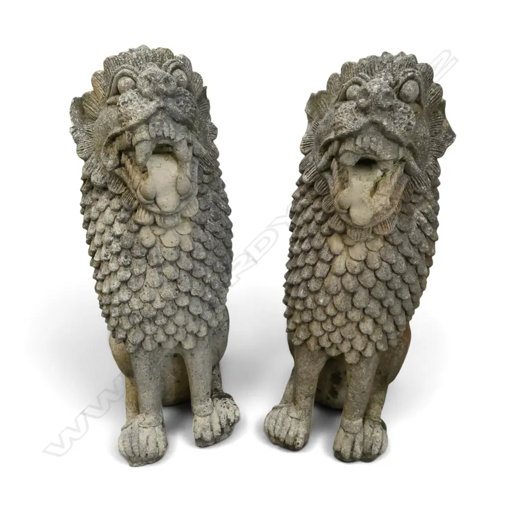 PR OF VINTAGE CONCRETE TEMPLE DOGS AF H440MM  Image 1++