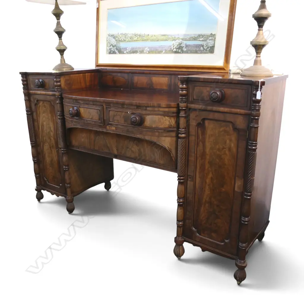 REGENCY MAHOGANY SIDEBOARD fading to the front panels, central top area replaced w. later piece of mahog 1905x565x1120mm Image 1++