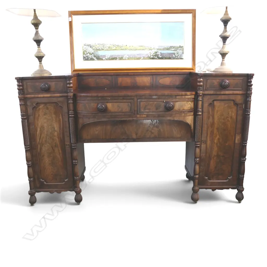REGENCY MAHOGANY SIDEBOARD fading to the front panels, central top area replaced w. later piece of mahog 1905x565x1120mm Image 1++