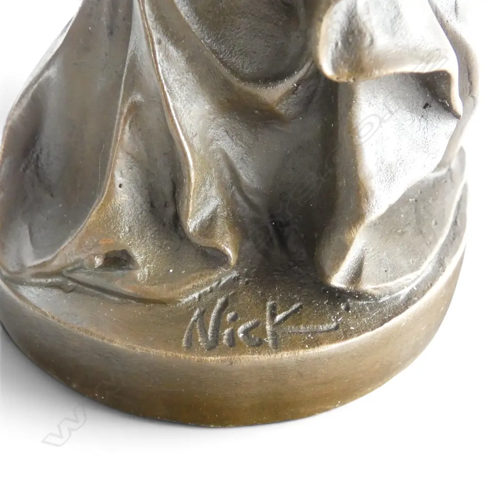 Contemporary antique style bronze of a captive nymph. The maiden tied to a column. On black marble base. H.355mm. Image 1++