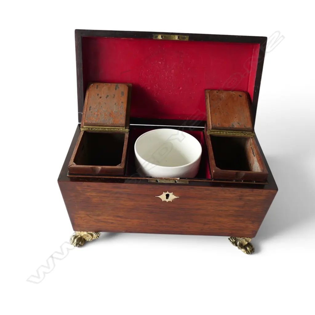 ANTIQUE MAHOGANY TEA CADDY w. LATER BRASS FEET W.300mm Image 1++