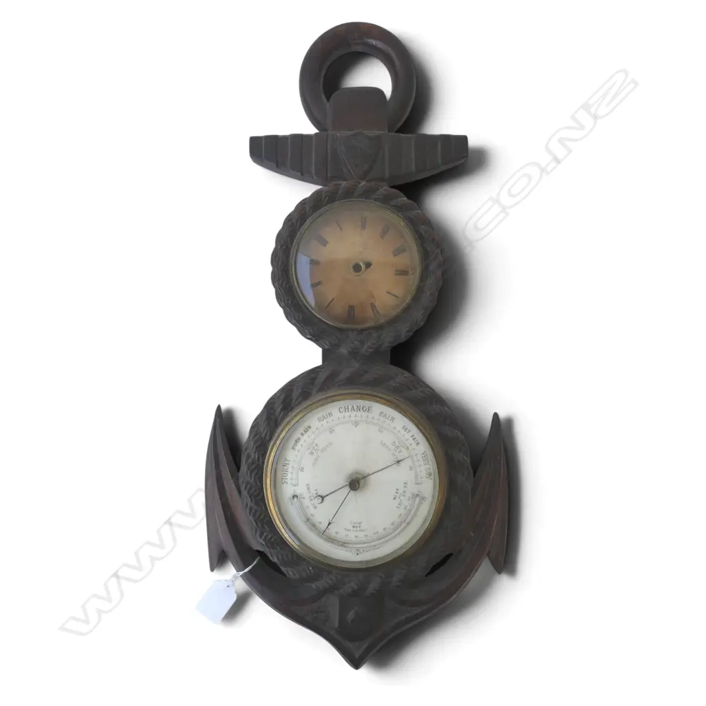 WALL BAROMETER, CARVED WOODEN ANCHOR FORM 525x255mm A/F Image 1++