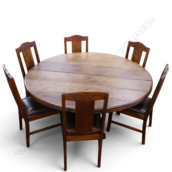 LG RUSTIC CIRCULAR PLANK TOP TABLE & 6 CHAIRS Dia.1710mm