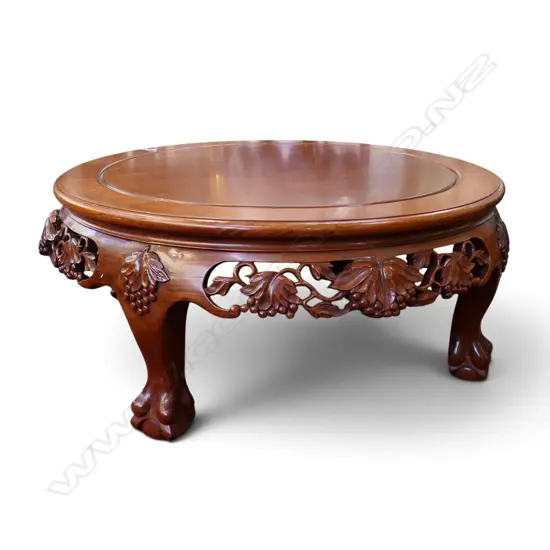 # Chinese hardwood faux bamboo carved circular coffee table. Dia.950mm. H.380mm.
