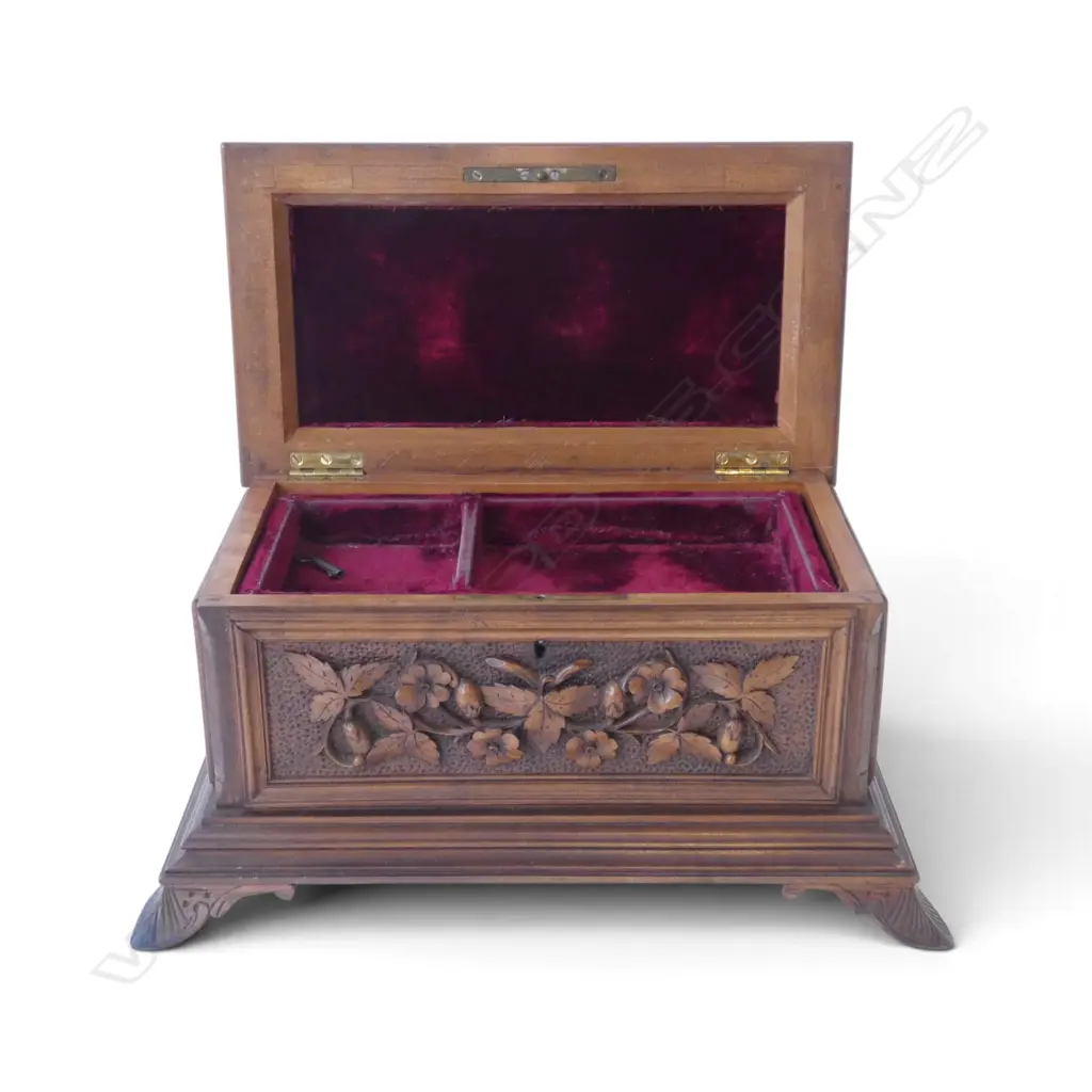 ANTIQUE TEA CADDY converted to JEWELLERY BOX carved panels w. pheasant finial 340x215x290mm Image 1++