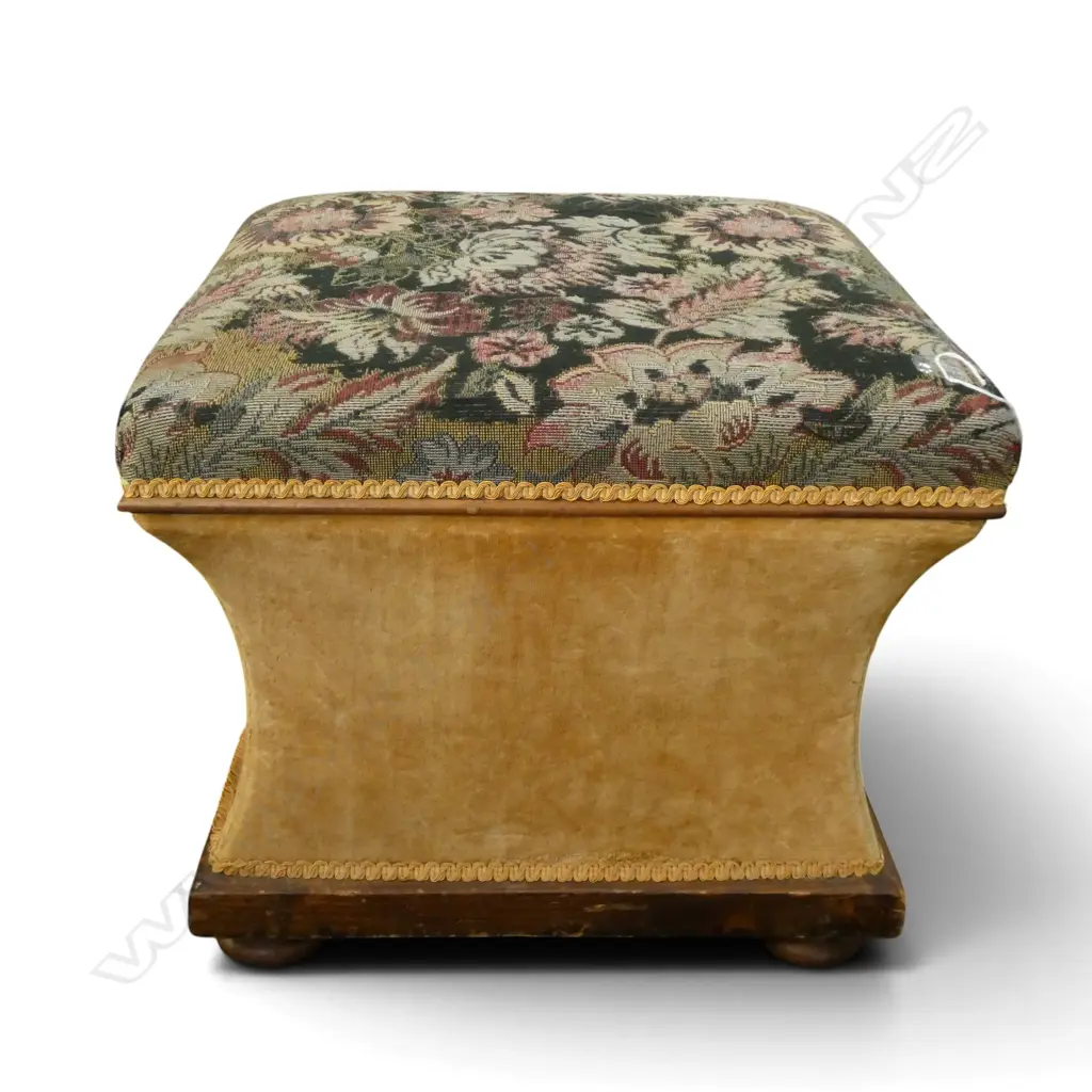 VICTORIAN SQUARE STORAGE FOOTSTOOL with hinged lid with a little wear. 520 x 490 x 440mm Image 1++