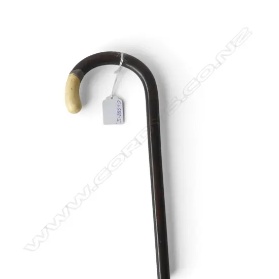 OLD FINE WALKING STICK WITH IVORY ENDED CURVED HANDLE