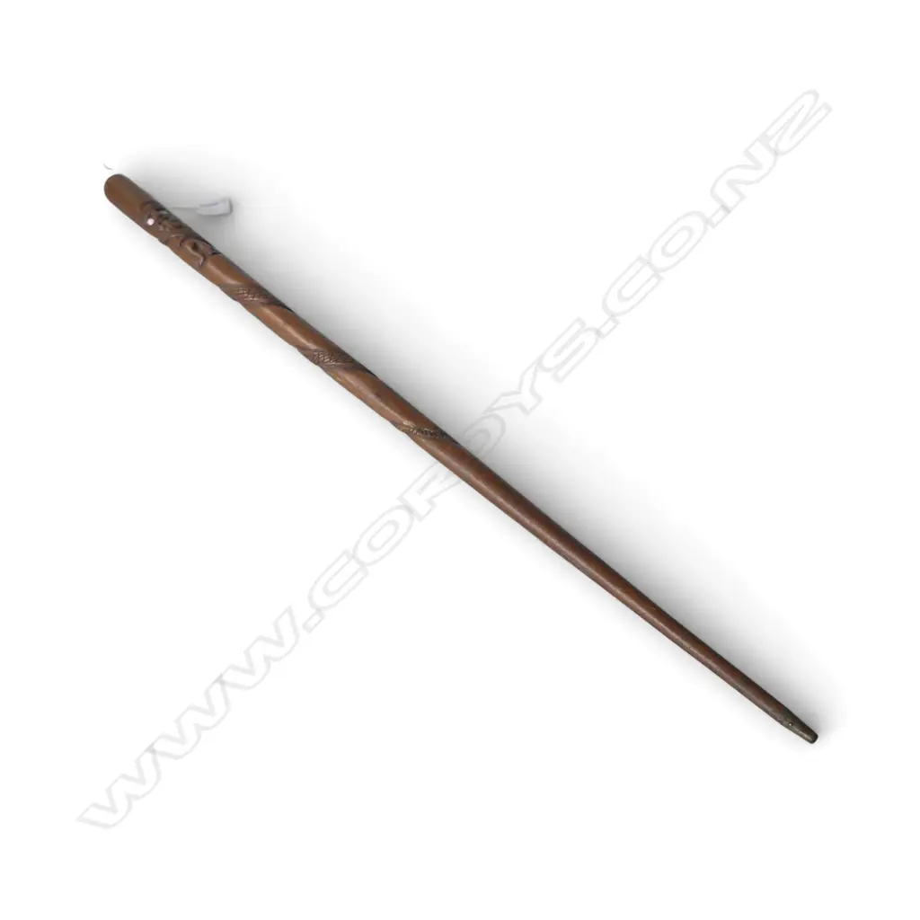 VINTAGE MAORI CARVED WALKING STICK full figure + entwined snake Image 1++