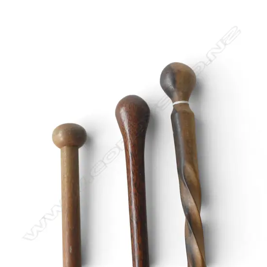 3 VINTAGE WOOD WALKING STICKS W KNOB HANDLES