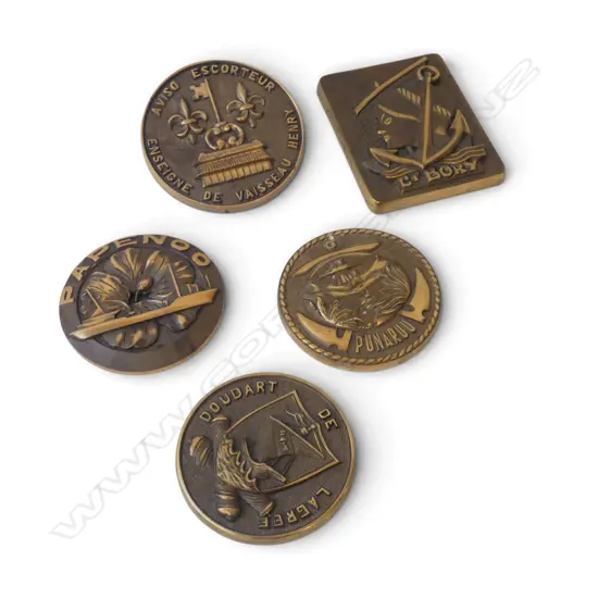 5 VINTAGE 1970-1990's FRENCH BRASS NAVAL TAMPIONS/PLAQUES