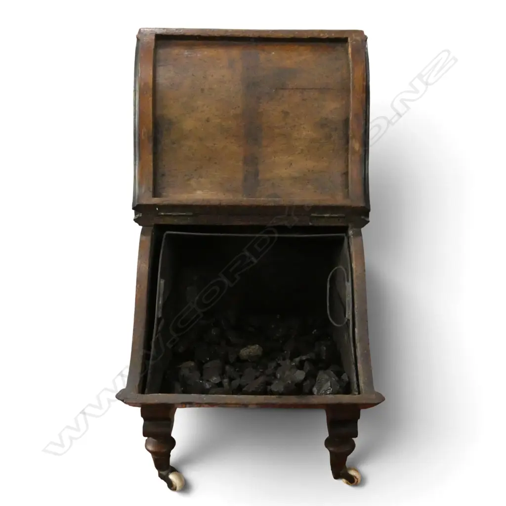 ANTIQUE 19thC WOOD COAL SCUTTLE w. coal H.590mm Image 1++