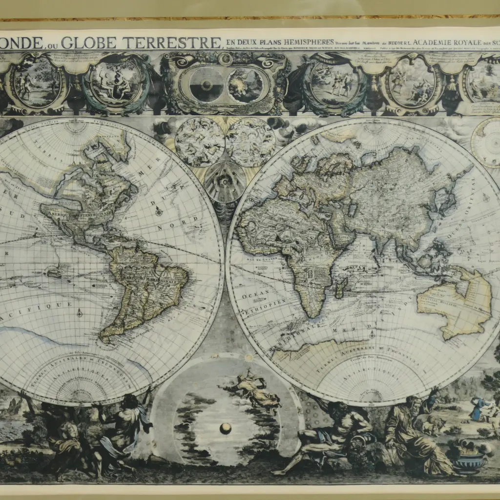WORLD MAP PRINT 'MAPPE MONDE OU GLOBE TERRESTRE' 500x650mm Image 1++