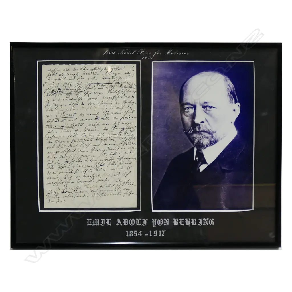 EMIL ADOLF VON BEHRING (1854-1917) HANDWRITTEN LETTER + reprint photo portrait 214 x 140mm - FRAMED Image 1++